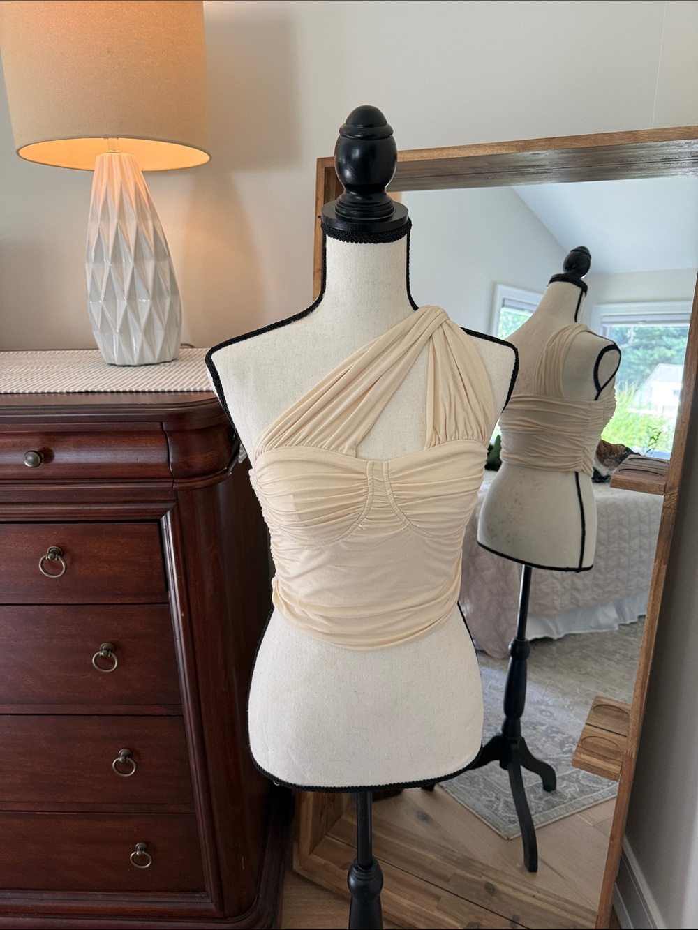 Cider One-Shoulder Ruched Cream Crop Top